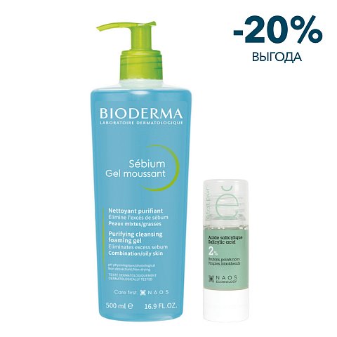 Набор Bioderma Sebium Гель для умывания, 500 мл + Etat Pur Сыворотка с салициловой кислотой 2%