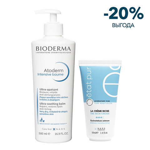 Набор Bioderma Atoderm Бальзам Интенсив, 500 мл + Etat Pur Увлажняющий крем с насыщенной текстурой, 40 мл